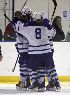 hockey web hitting nescac stride sit break middle going winter into camels goal celebrate lady after