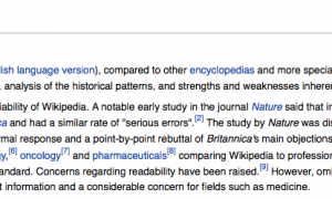 A screenshot of the first result from a Google search of “reliability of Wikipedia.”