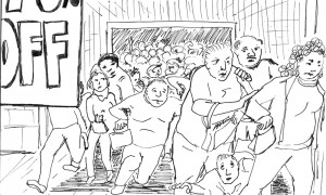 Shoppers crowd into a Walmart to take advantage of Black Friday Sales. Illustration by Amy Williams.